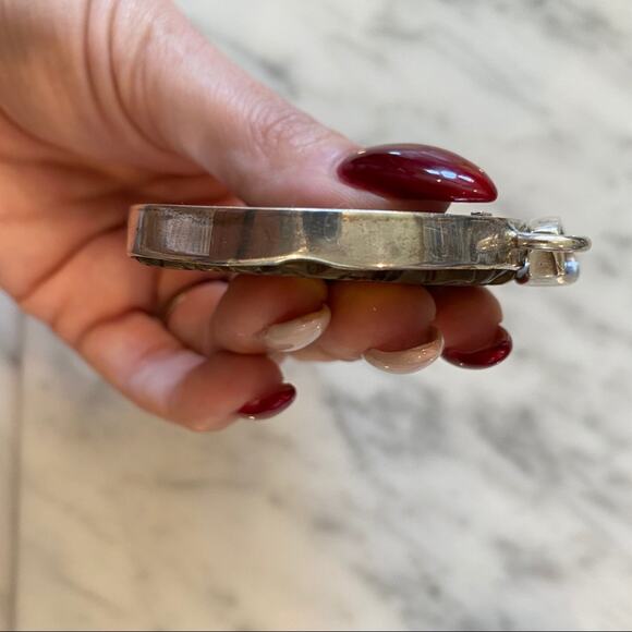 1626 AR Handmade Carved Jade 925 Sterling Silver Medallion Pendant - Picture 7 of 14